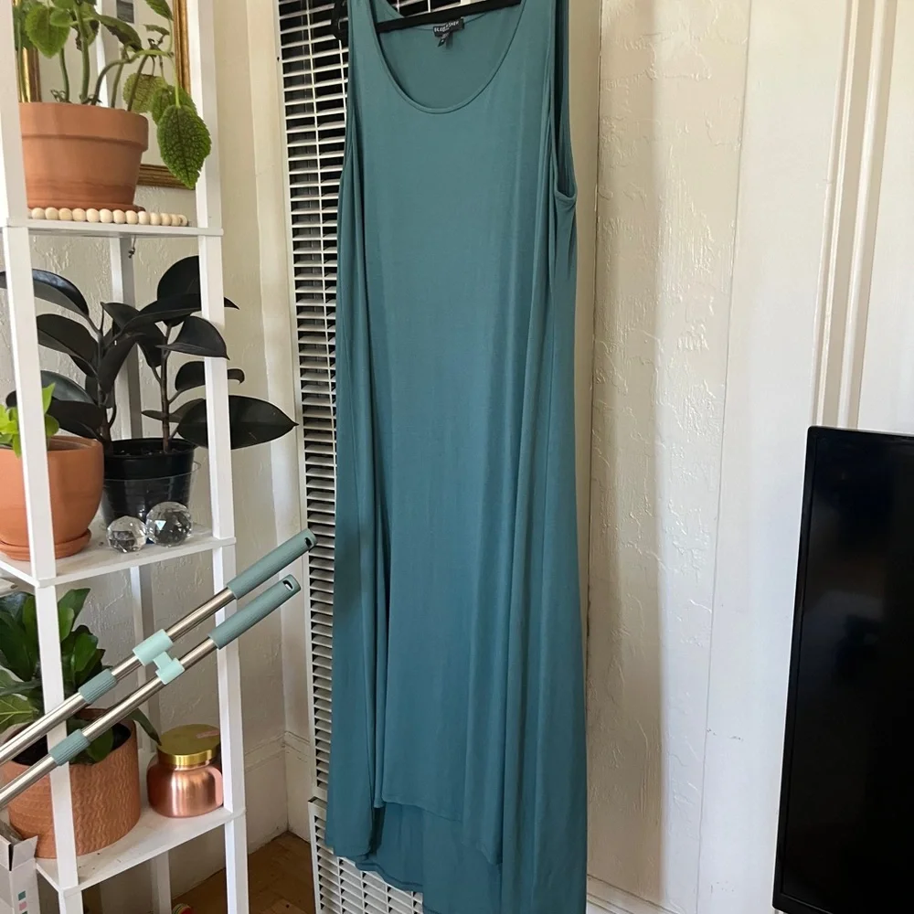EUC Eileen Fisher Woman Teal High Low Flawless Sleeveless Maxi Dress Size 2X - Picture 3 of 10